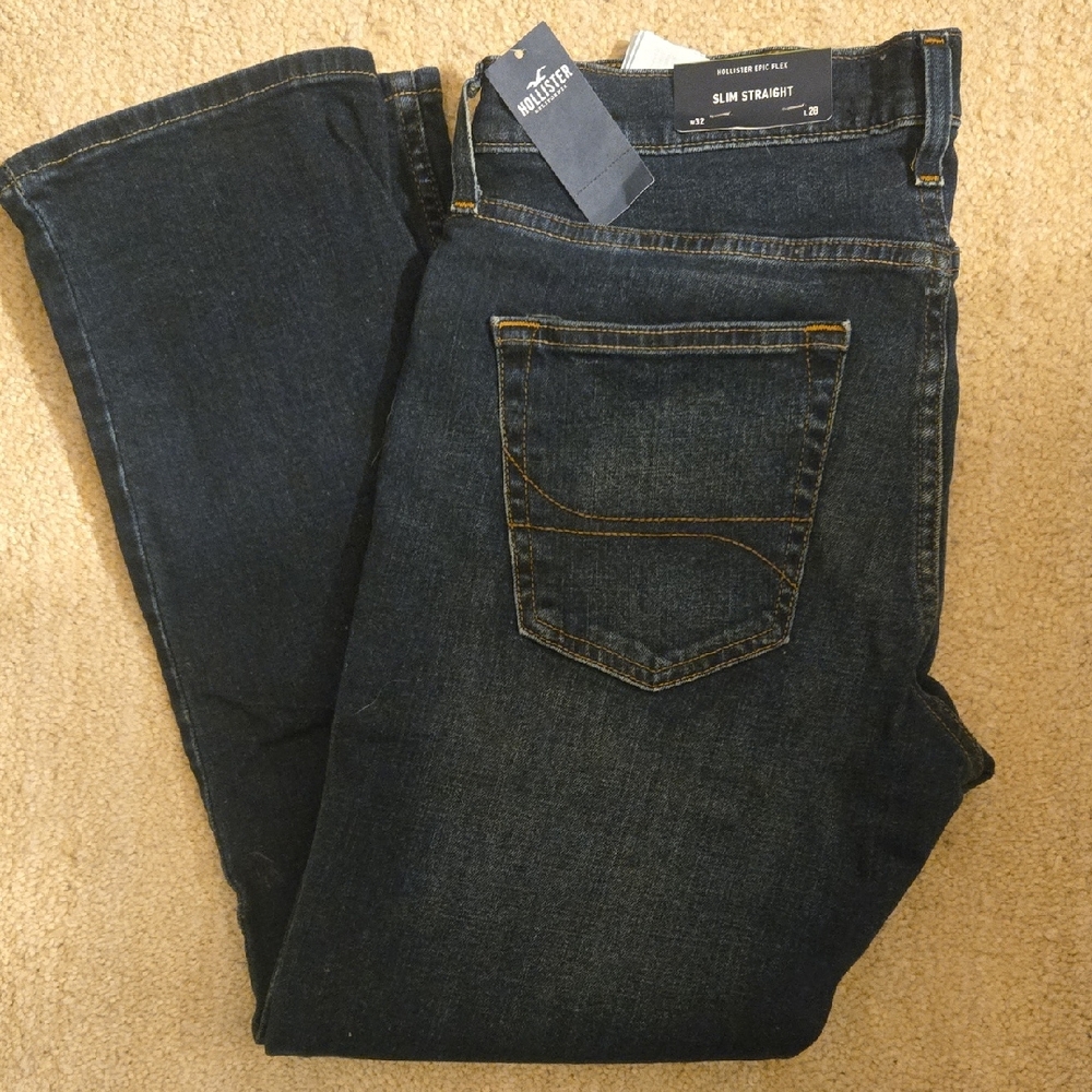 Hollister Epic Flex Men's Slim Straight Jeans - Deep Indigo